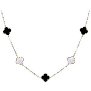 Stříbrný zlacený náhrdelník se čtyřlístky s onyxem a perletí JMAS7043XN60 + dárek zdarma