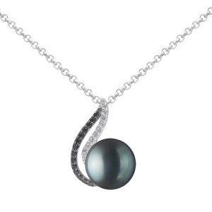 Stříbrný náhrdelník Agnes s černou perlou a Brilliance Zirconia