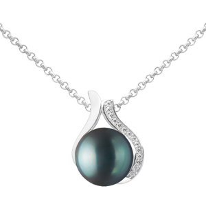Stříbrný náhrdelník Niale s černou perlou a Brilliance Zirconia
