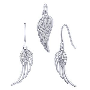 Stříbrný set šperků Areli andělská křídla s Brilliance Zirconia - náušnice a přívěsek