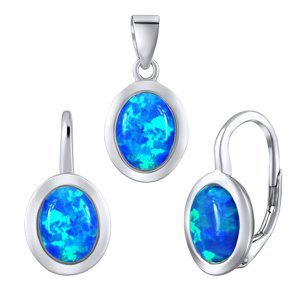 Luxusní stříbrný set šperků s modrým opálem  - náušnice a přívěsek