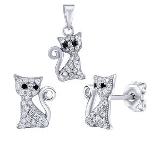 Stříbrný set šperků kočka Bessie s Brilliance Zirconia - náušnice a přívěsek
