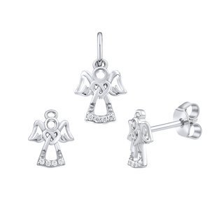 Stříbrný set šperků anděl Abda s čirými Brilliance Zirconia- náušnice, přívěsek a náramek