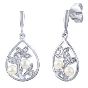 Stříbrné náušnice Arania s přírodními bílými perlami a Brilliance Zirconia
