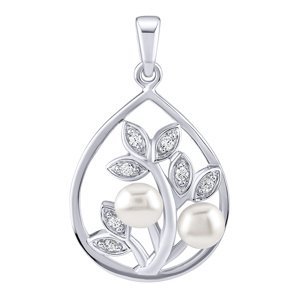 Stříbrný přívěsek Arania s bílými pravými přírodními perlami a Brilliance Zirconia