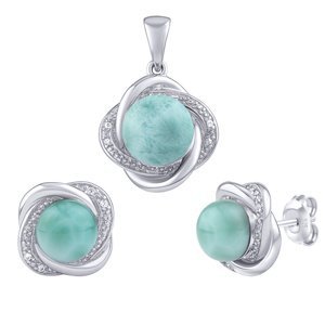 Stříbrný set šperků Ariel s přírodním larimarem a Brilliance Zirconia - náušnice a přívěsek