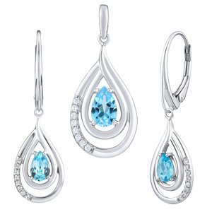 Luxusní stříbrný set šperků s pravým světle modrým Topazem a zirkony