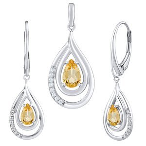 Luxusní stříbrný set šperků s pravým Citrínem a Brilliance Zirconia - náušnice a přívěsek