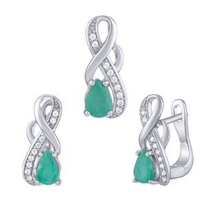 Stříbrný set šperků Estelle s pravým Smaragdem a Brilliance Zirconia - náušnice a přívěsek