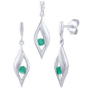 Stříbrný set šperků Nadine s pravým smaragdem - náušnice a přívěsek