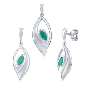 Stříbrný set šperků Belinda s pravým smaragdem - náušnice a přívěsek