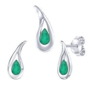 Stříbrný set šperků Daisy s pravým smaragdem - náušnice a přívěsek