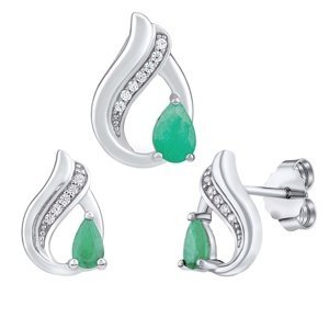 Stříbrný set šperků Noiva s pravým smaragdem a Brilliance Zirconia - náušnice a přívěsek