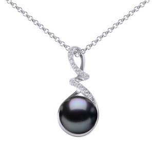 Stříbrný náhrdelník Lena s černou perlou a Brilliance Zirconia