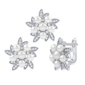 Stříbrný set šperků Rebecca s pravými perlami a Brilliance Zirconia - náušnice a přívěsek