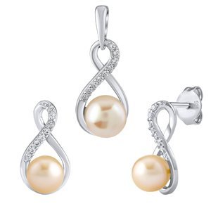 Stříbrný set šperků s pravou růžovou perlou - náušnice a přívěsek