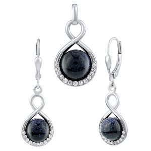 Stříbrný set šperků s modrým slunečním kamenem - náušnice a přívěsek