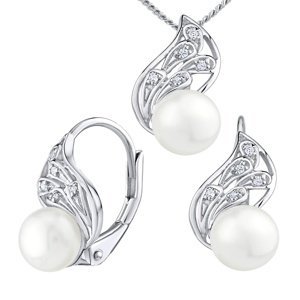 Stříbrný set šperků GENEVIE s přírodní bílou perlou - náušnice a přívěsek