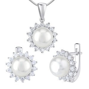 Stříbrné šperky s přírodní bílou perlou - náušnice a přívěsek