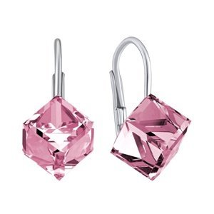 Stříbrné náušnice růžové kostky Swarovski® Crystals
