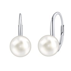 Stříbrné náušnice s bílou perlou Swarovski® Crystals