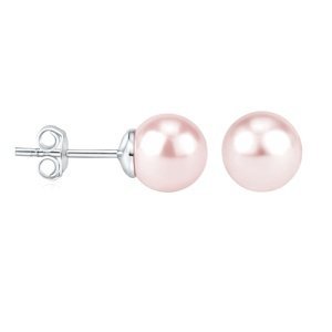 Stříbrné náušnice pecky puzetkové s růžovou perlou Swarovski® Crystals