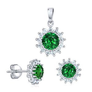 Stříbrný set šperků FLORESSA se syntetickým smaragdem
