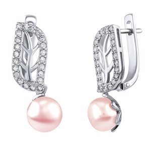 Stříbrná náušnice s pravou růžovou perlou