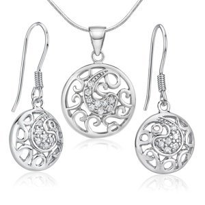 Moderní stříbrný set šperků se zirkony - náušnice a přívěsek