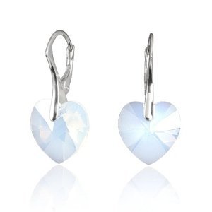 Stříbrné náušnice Srdce 14mm White Opal se Swarovski® Crystals
