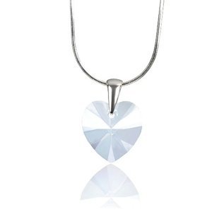 Stříbrný přívěsek Srdce 14mm White Opal se Swarovski® Crystals