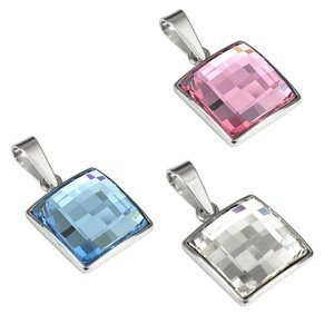 Stříbrný přívěsek čtverec 11mm se Swarovski® Crystals barva růžová