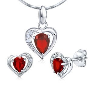Stříbrná souprava šperků pro ženy červené srdce