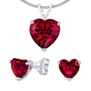 Stříbrný set šperků srdce červené krystal náušnice a přívěsek