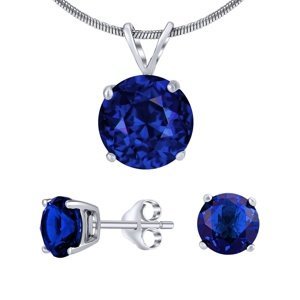 Set stříbrných šperků s tmavě modrým křišťálem - náušnice a přívěsek