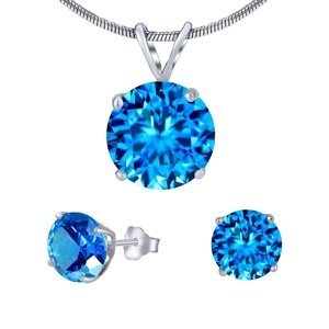 Set stříbrných šperků s modrým křišťálem - náušnice a přívěsek