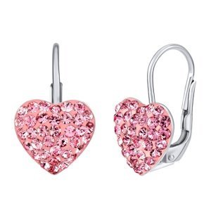 Stříbrné náušnice srdce růžové se Swarovski® Crystals