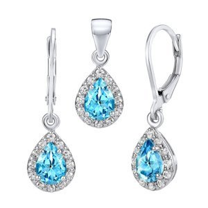 Set stříbrných šperků GENEVA s pravým modrým Topazem - náušnice a přívěsek