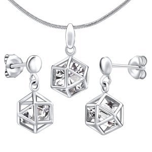 Stříbrný set šperků klec s kamenem - náušnice a přívěsek