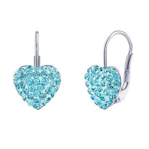SILVEGO stříbrné náušnice srdce světle modré se Swarovski® Crystals