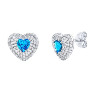 Stříbrné náušnice srdce Susan s pravým modrým topazem a Brilliance Zirconia