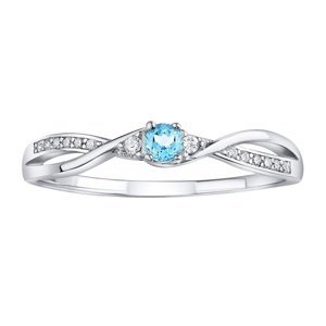 Stříbrný prsten s pravým modrým Topazem a Brilliance Zirconia velikost obvod 55 mm