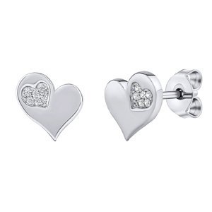Stříbrné náušnice Aria ve tvaru srdce s Brilliance Zirconia