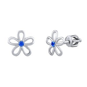 Stříbrné náušnice - květ s modrým zirkonem na šroubek