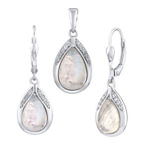 Stříbrný set šperků s pravým Měsíčním kamenem a Brilliance Zirconia - náušnice a přívěsek