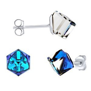 Stříbrné náušnice kostky Swarovski® Crystals 6 mm Bermuda Blue