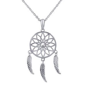 Stříbrný náhrdelník s přívěskem lapač snů a mandalou Trin s Brilliance Zirconia