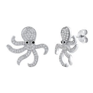 Stříbrné náušnice chobotnice Jones s čirými Brilliance Zirconia