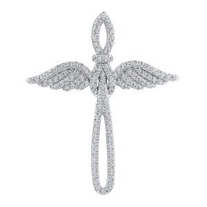 Stříbrný přívěsek křížek s andělskými křídly Attaris s Brilliance Zirconia