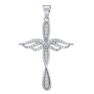 Stříbrný přívěsek křížek s andělskými křídly Atel s Brilliance Zirconia